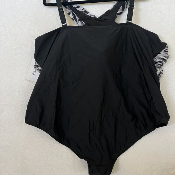 NWT Swimsuits For All One Piece Gray Black Graphic Criss Cross High Neck sz 32 - Picture 9 of 16